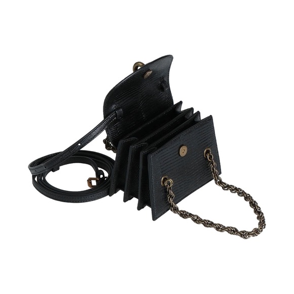 MOSCHINO NWT  Black Solid Padlock Crossbody Leather Handbag - Picture 9 of 10
